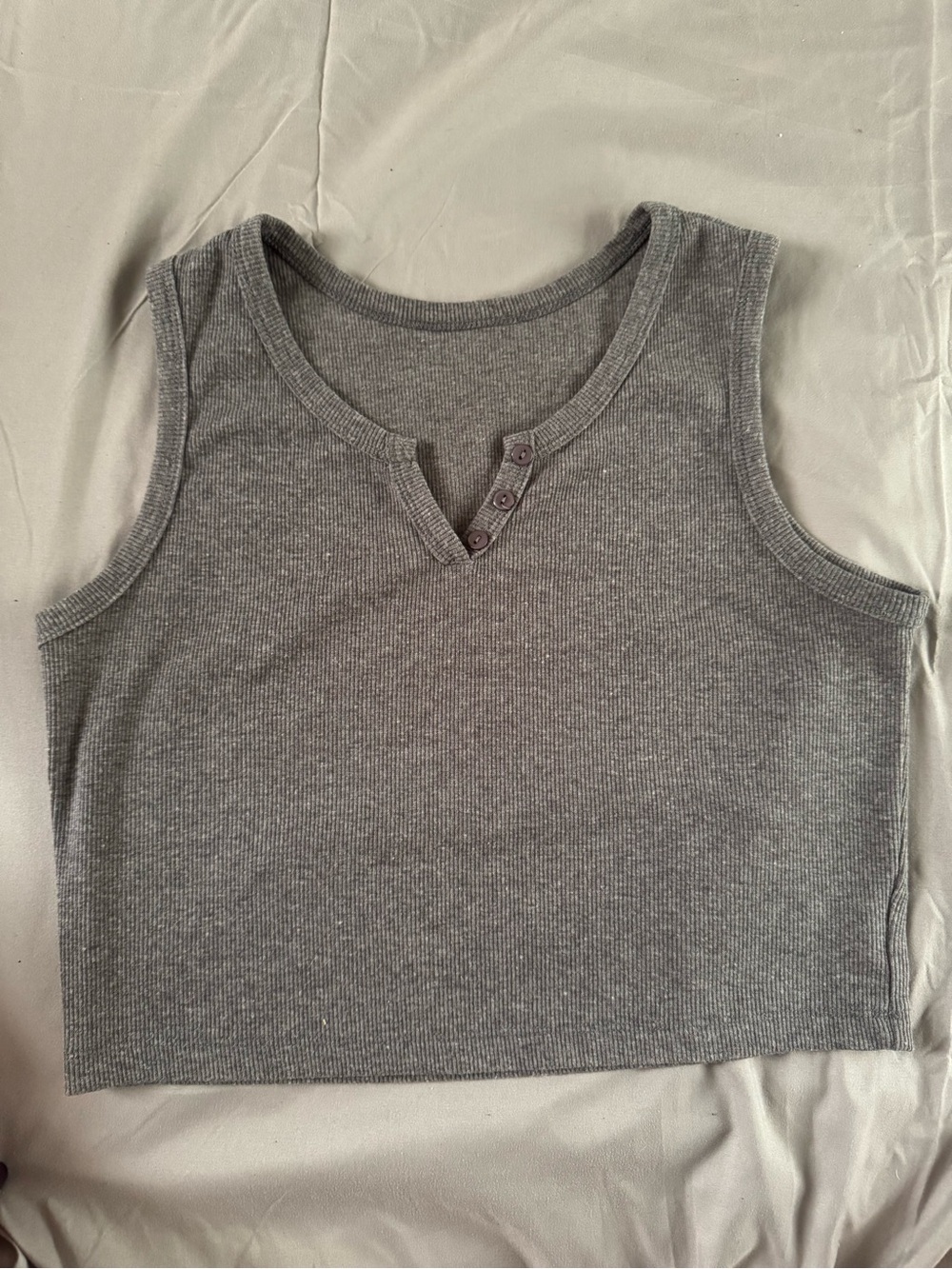 Ribbed Henley Crop Tank Top in Gray